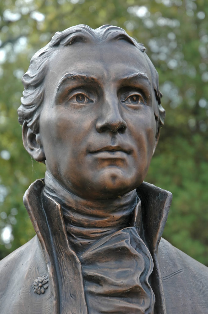 Bust of James Monroe's head and shoulders.