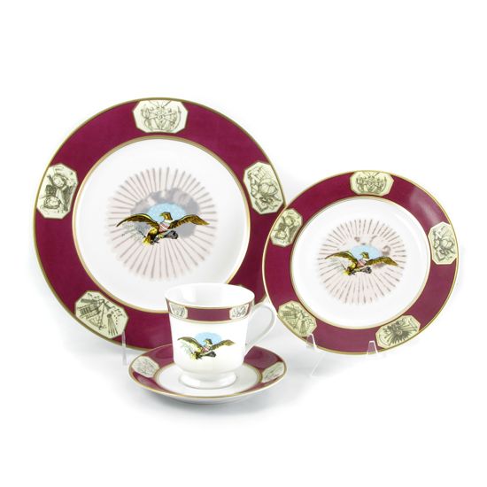 Red and white Presidential China with an eagle in the center